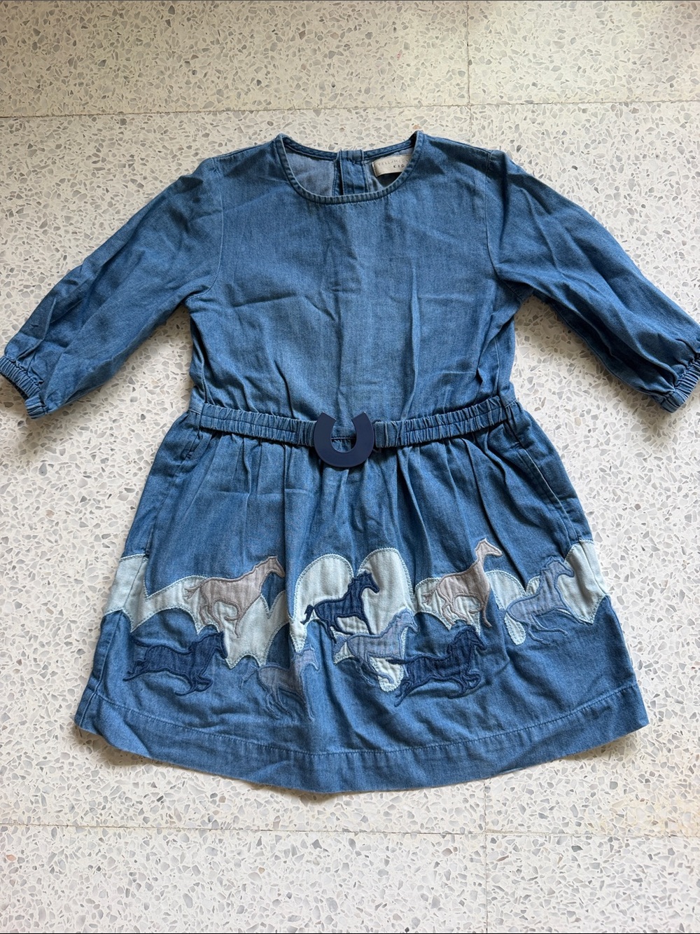 Stella McCartney Kids Denim Dress in Blue with Horse Appliqués